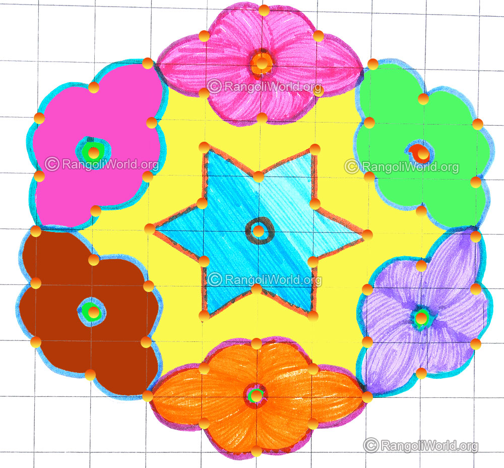9 pulli star and flowers kolam dotted pattern april24 2015
