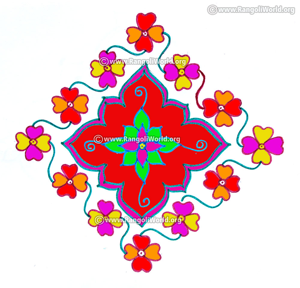 Colourful flowers kolam jan 2017