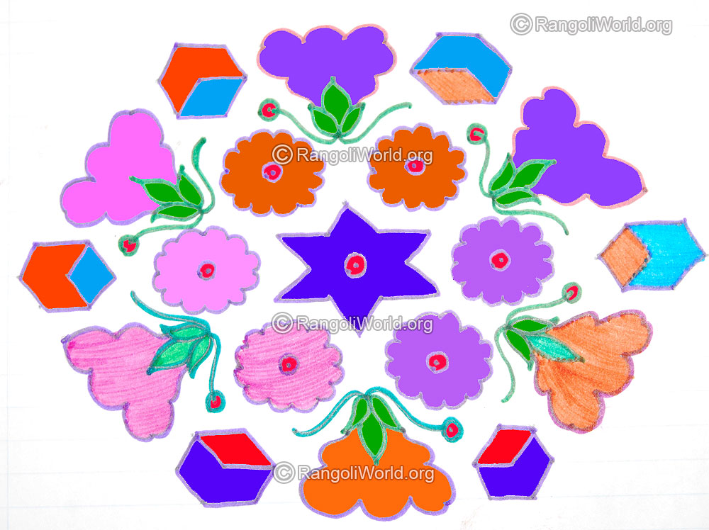 Star diamond flowers kolam jan 2016