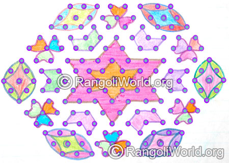 Star flowers kolam with 15 dots jan 2016